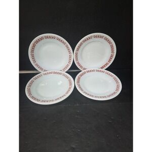 Anchor Hocking 947 Copper Filigree Salad Plates Milk Glass Set Of 4 Vintage